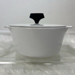 MCM Corning Ware 1 3/4 qt Buffet Server White With Black Handle Vintage Cookware